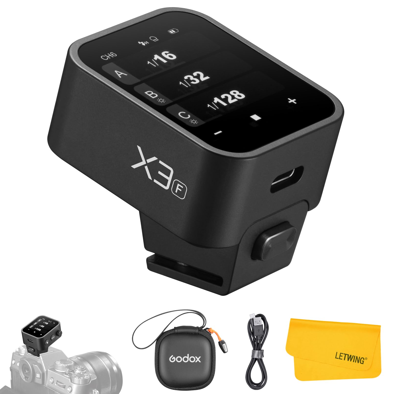 Godox X3F TTL Wireless Flash Trigger for Fujifilm Cameras - 2.4GHz Touchscreen Transmitter with TTL Auto/Manual/Multi Flash, Built-in Lithium Battery & HD OLED Screen - Perfect for Studio, Wedding, and Outdoor Photography