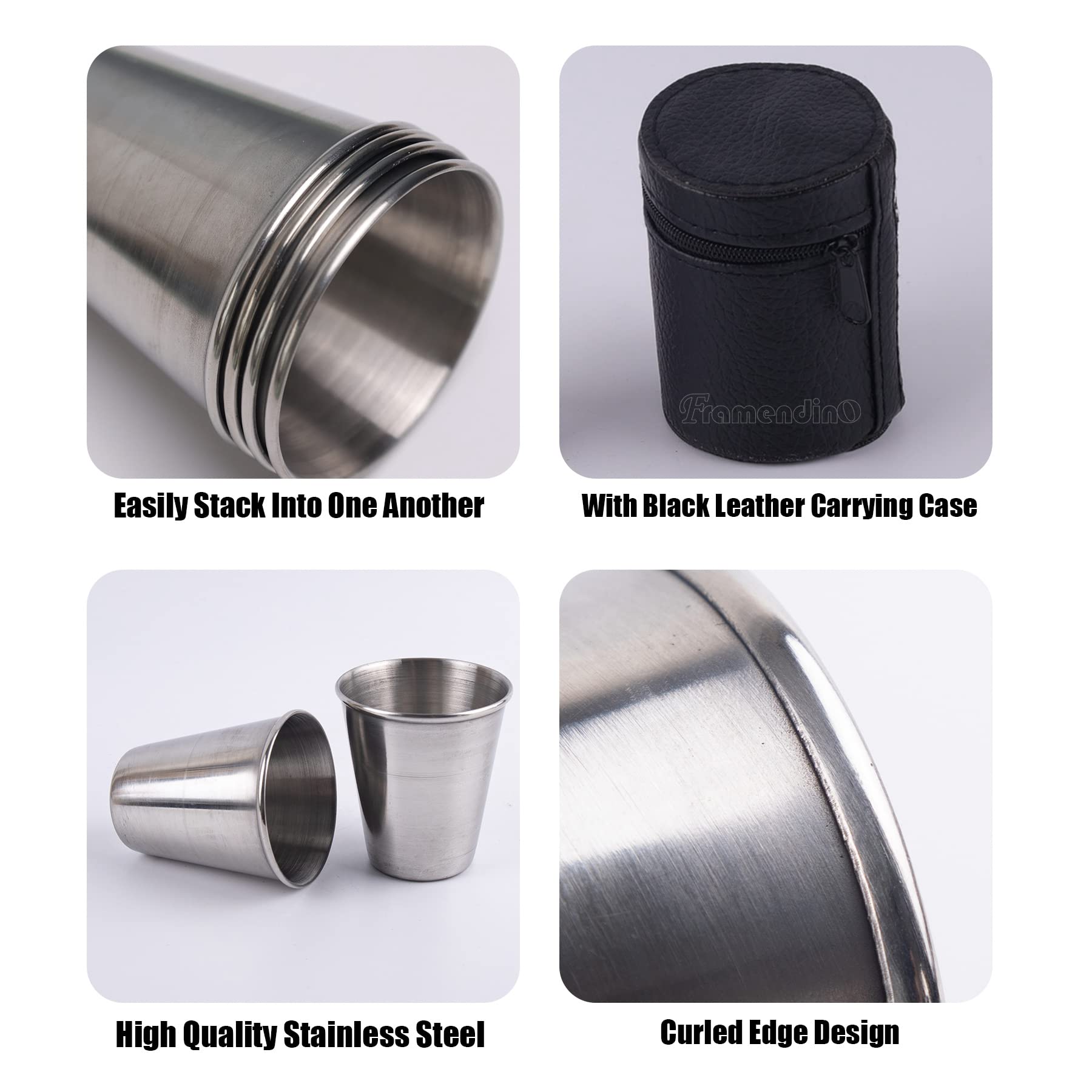 8 Pack 2oz Stainless Steel Shot Glasses with Leather Carry Case - Durable Whiskey Shot Cups for Bars, Parties & Outdoor Adventures - Perfect for Bourbon, Tequila & Cocktail Tasting
