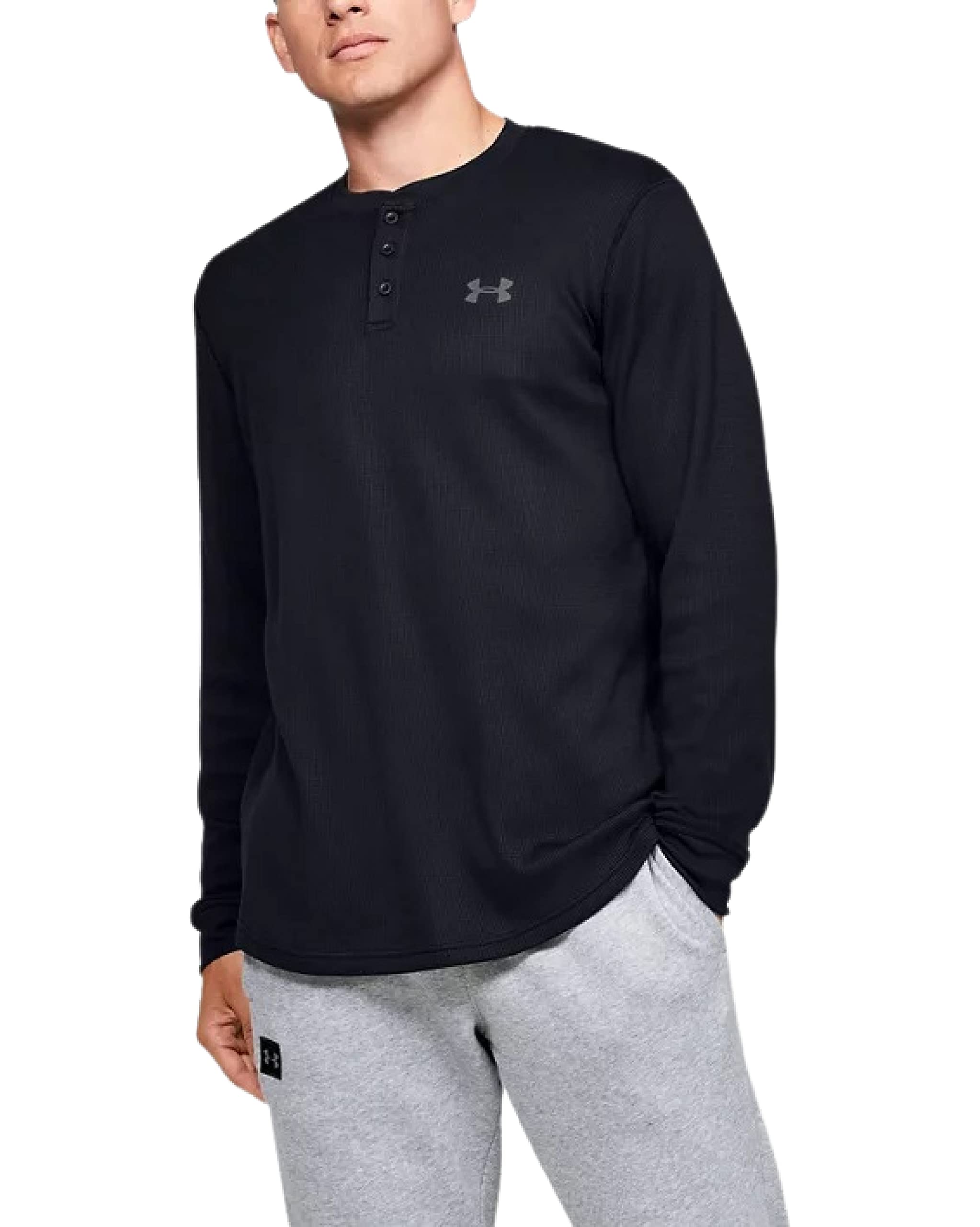 Under Armour Men's UA Waffle Henley Long Sleeve Shirt - Large, Black - Comfortable Athletic Wear for Gym, Workout & Casual Outfits