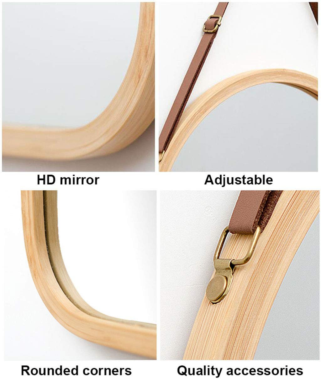 Full Length Wall Mirror with Adjustable Faux Leather Strap & Bamboo Frame - Bathroom Vanity Mirror for Makeup, Dressing Room Decor, Bedroom Hanging Mirror
