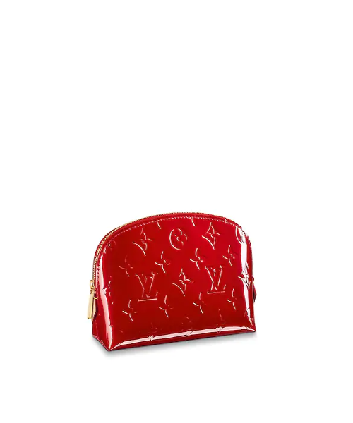 Authentic LV Monogram Vernis Leather Cosmetic Pouch in Cherry Red - Luxury Makeup Bag for Travel & Everyday Use