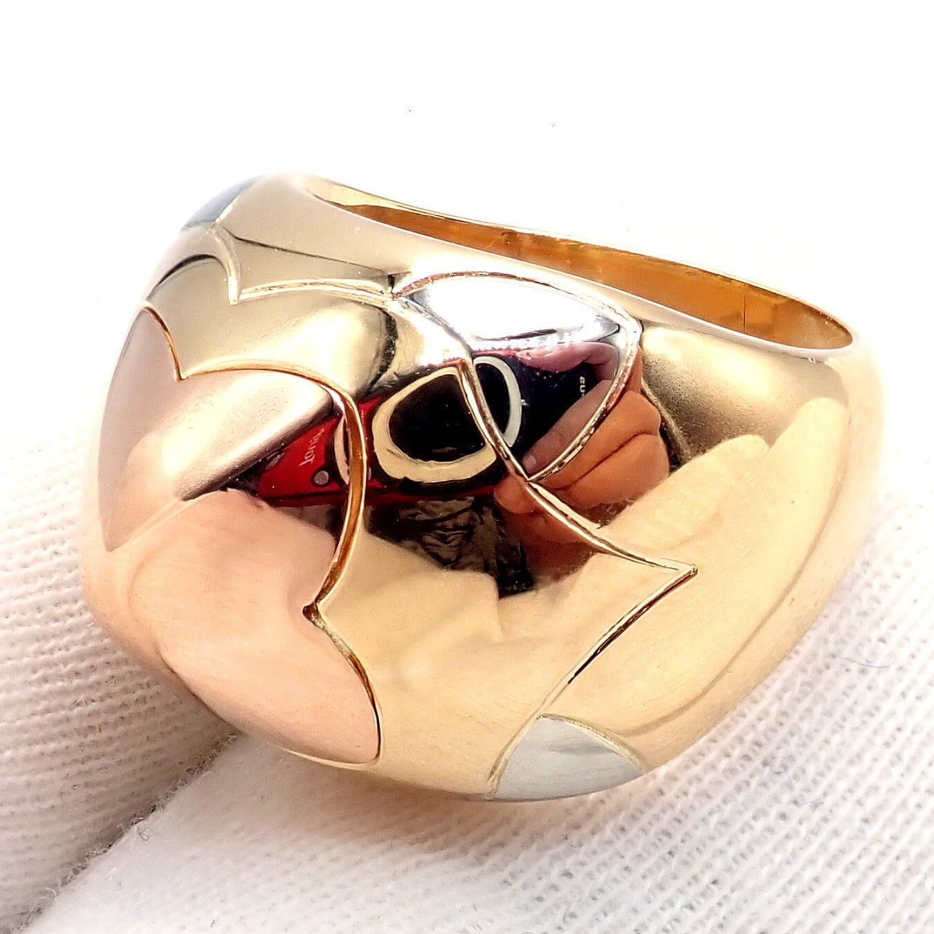 Authentic Bvlgari 18k Yellow White Rose Gold Tricolor Pyramid Ring - Size 6 | Luxury Statement Jewelry for Weddings, Parties & Special Occasions
