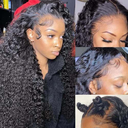 13x6 HD Transparent Lace Front Human Hair Wigs for Black Women - Mongolian Deep Curly Lace Front Wig with Pre-Plucked Deep Wave Frontal (18 Inch) - Full & Thick Natural Look for Daily Wear, Parties & Special Occasions