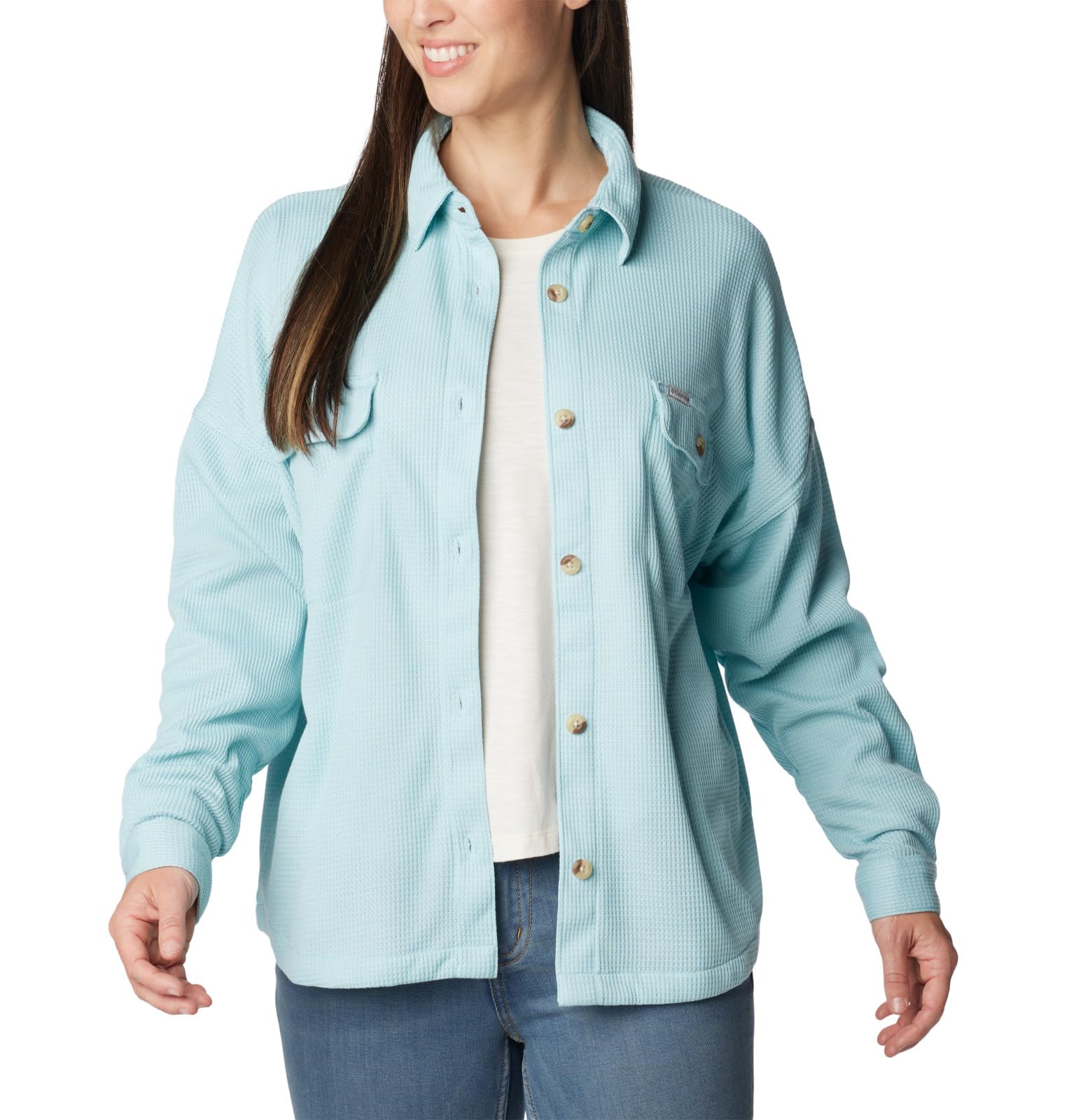 Columbia Women's Holly Hideaway Waffle Shirt Jacket - Lightweight Fleece-Lined Long Sleeve Button-Up for Hiking, Camping & Outdoor Adventures