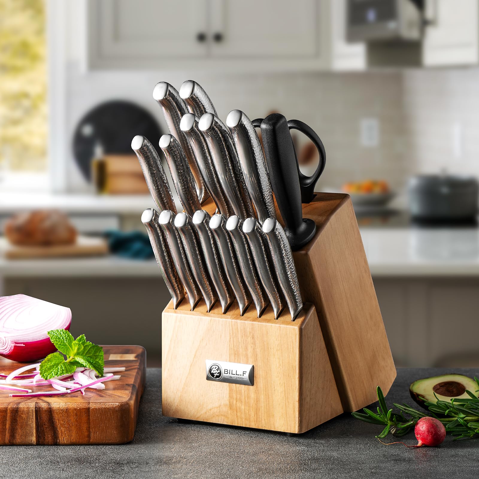 18-Piece Premium Kitchen Knife Set with Wooden Block - Razor Sharp Stainless Steel Knives, Dishwasher Safe, Includes Knife Sharpener & Kitchen Scissors - Perfect for Home Chefs, Cooking Enthusiasts & Professional Kitchens