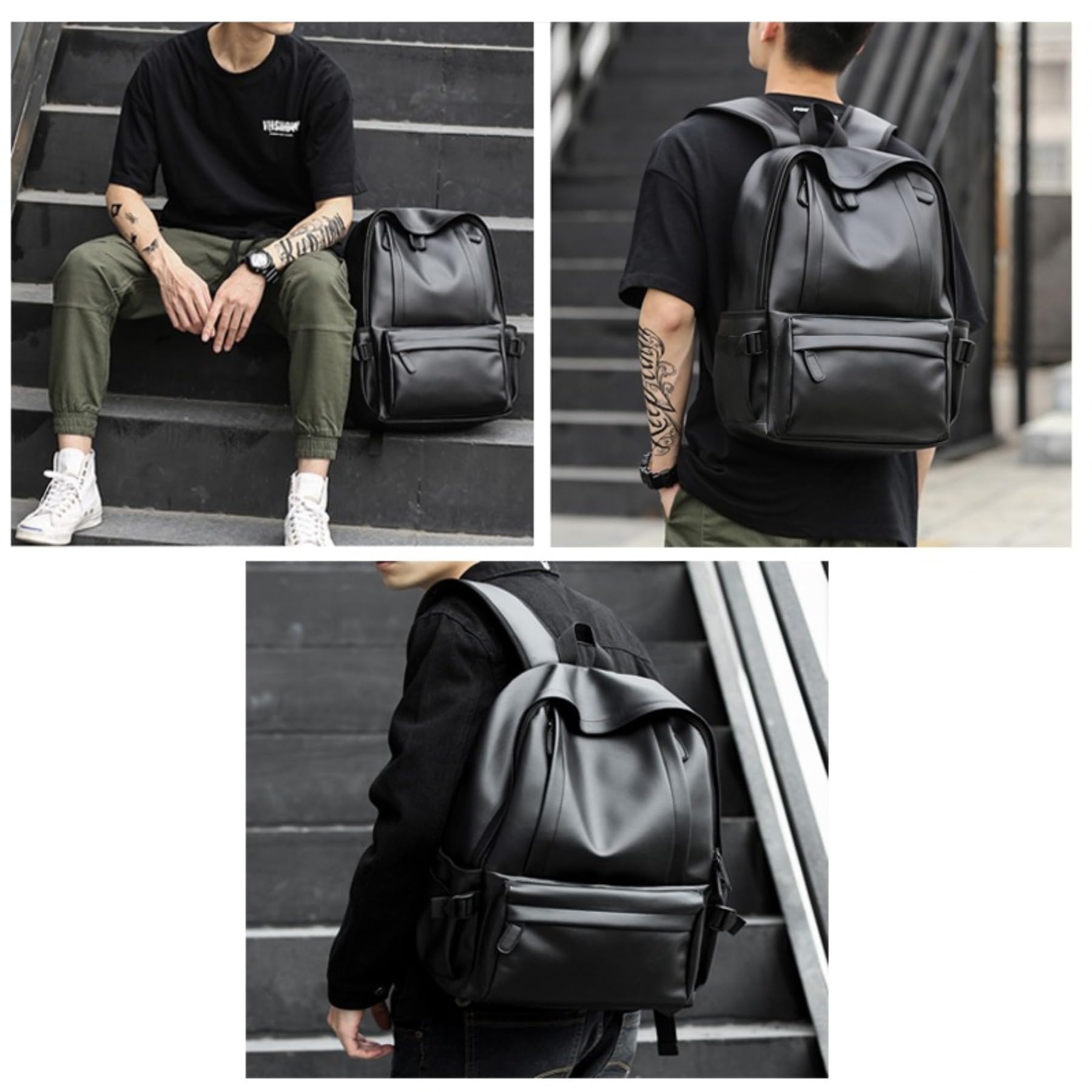 Premium Leather Backpack for Men & Women - Large Capacity 17 Inch Laptop Backpack - Business Travel, College, Commuting & Outdoor Use - Stylish Durable Water-Resistant Computer Bag (Black)