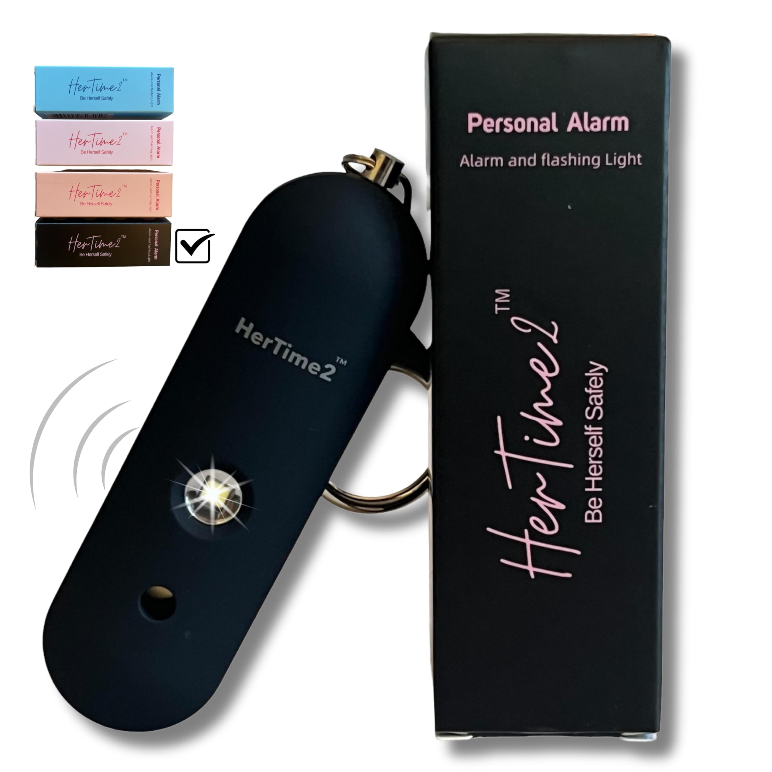 Personal Safety Alarm for Women - Waterproof Self Defense Keychain with Loud Alarm & Strobe Light - Travel Safety Device for Women - Perfect for Night Jogging, Walking Alone, College Campus & Emergency Situations (Black)