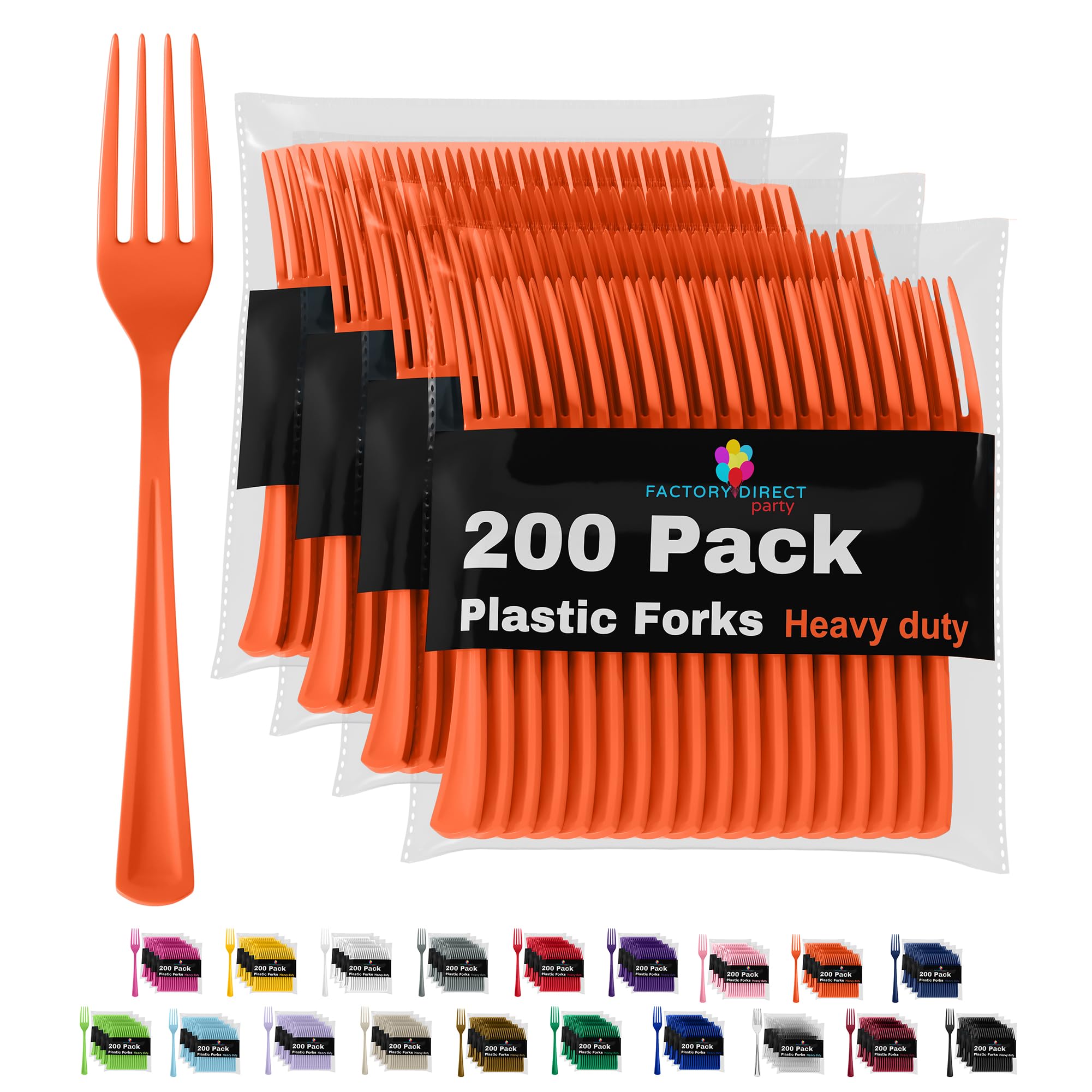 200-Pack Heavy Duty Orange Plastic Forks - Disposable Cutlery Set for Parties, Picnics, BBQs & Events - Durable Flatware for Outdoor Dining & Catering