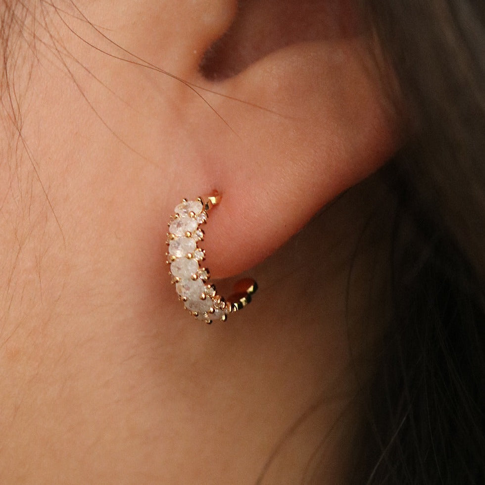 Cubic Enclosed Semi Hoop Earrings for Women - Elegant Geometric Jewelry for Everyday Wear & Special Occasions