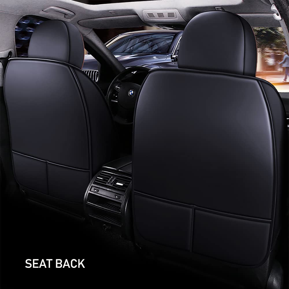 Premium Universal Fit PU Leather Car Seat Covers Set for Chevy Bolt EUV 2023 - Black with Black Line Design, Includes Headrest & Lumbar Support Pillows | Durable Auto Interior Protection for Commuting, Road Trips & Family Travel