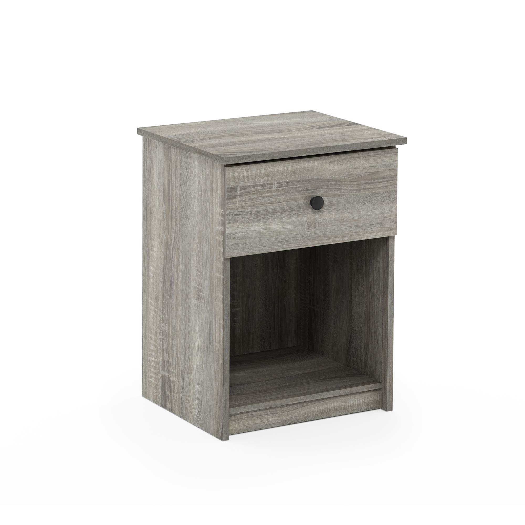 Furinno Tidur Nightstand, 1-Pack, French Oak Grey - Modern Bedside Table with Storage Shelf for Bedroom, Living Room, or Dorm - Compact Night Stand with Easy Assembly