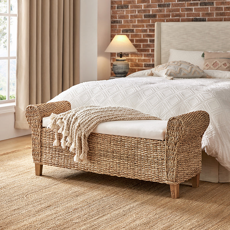 Wilhelm Ratten Storage Bench - Coastal Style Entryway & Living Room Furniture with Hidden Storage | Perfect for Small Spaces, Hallways, and Bedrooms