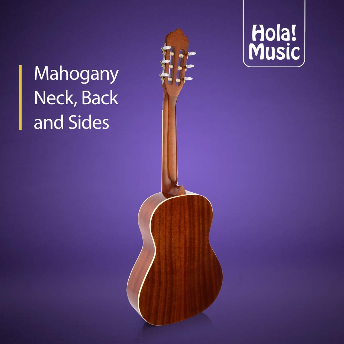 **Hola! Music 1/2 Size 34 Inch Classical Guitar for Kids - Soft Nylon Strings, Natural Gloss Finish, Includes FREE Padded Gig Bag - Perfect for Beginners, Practice & Performances**