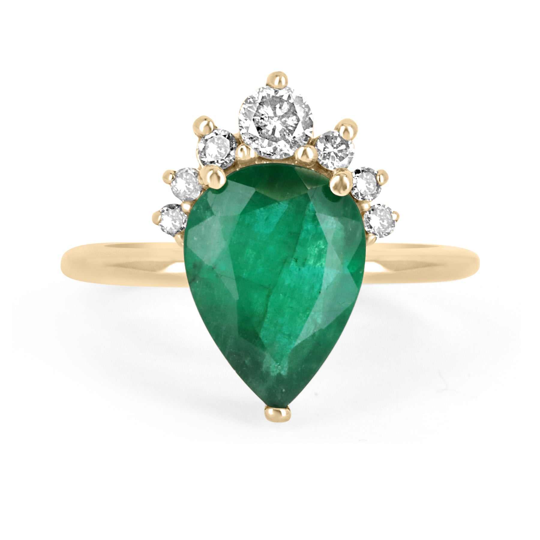 2.67tcw Dark Rich Green Emerald & Diamond Tiara Ring in 14K Gold - Elegant Bridal Jewelry for Weddings, Prom & Special Occasions