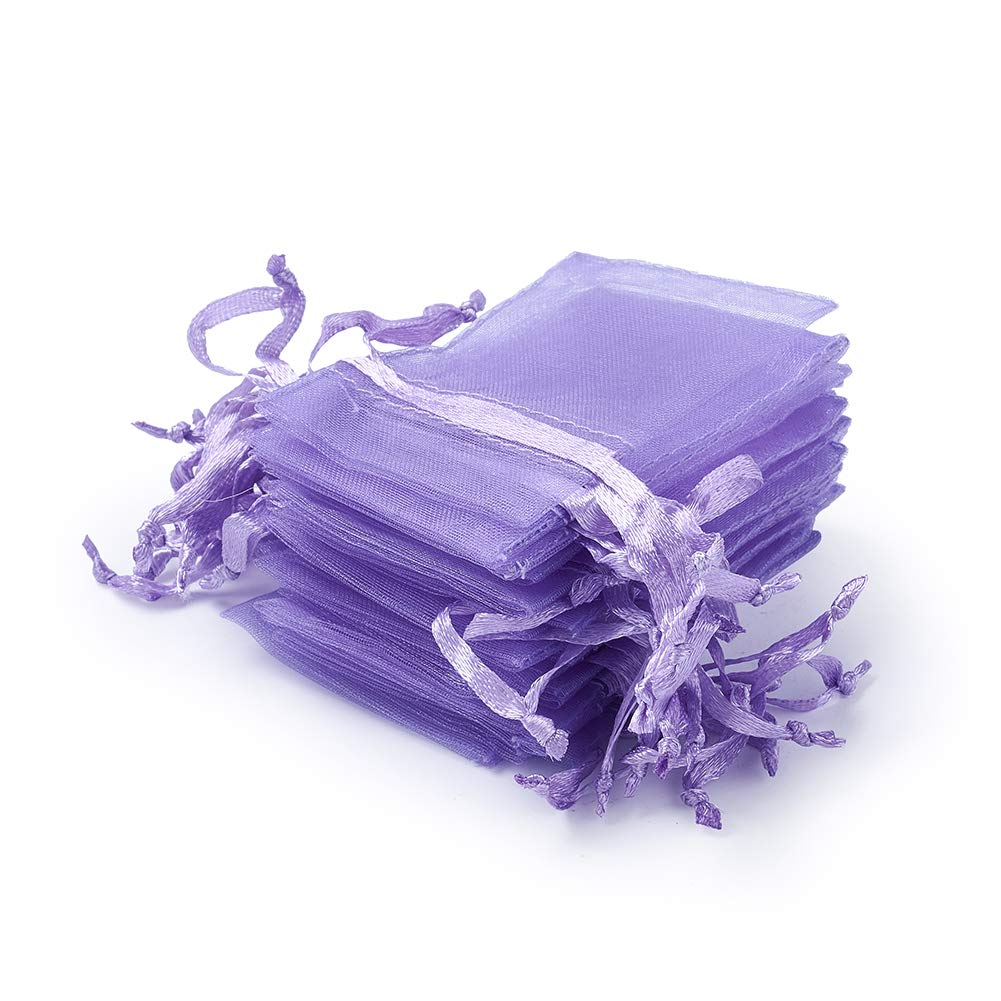 100 Pack Purple Organza Gift Bags 7x5cm - Satin Drawstring Pouches for Candy, Jewelry, Party Favors & Wedding Gifts | Elegant Packaging for Special Occasions