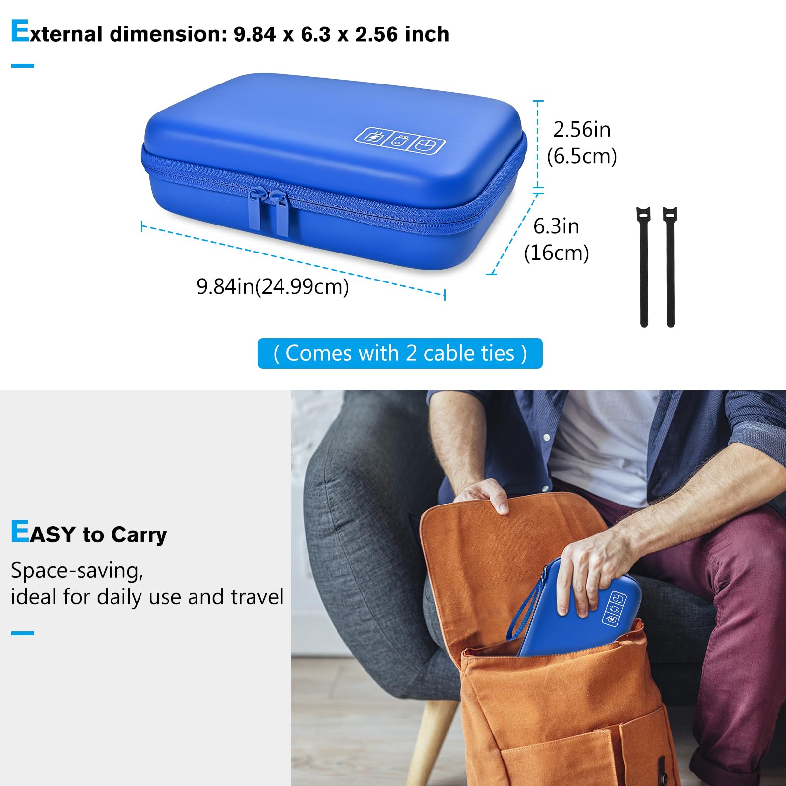 ProCase Hard Travel Electronic Organizer Case for MacBook Accessories - Compatible with Power Adapter, Chargers, Cables, Power Bank, Apple Magic Mouse, Apple Pencil, USB Flash Drive & SD Cards - Portable Storage Bag for Office, Travel & Daily Use (Large, Blue)