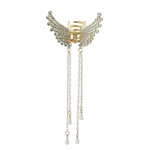 Golden Butterfly Hair Clips for Women & Girls - Elegant Pearl Metal Bridal Hair Claw Clutch (1 Piece) | Perfect for Weddings, Parties & Special Occasions