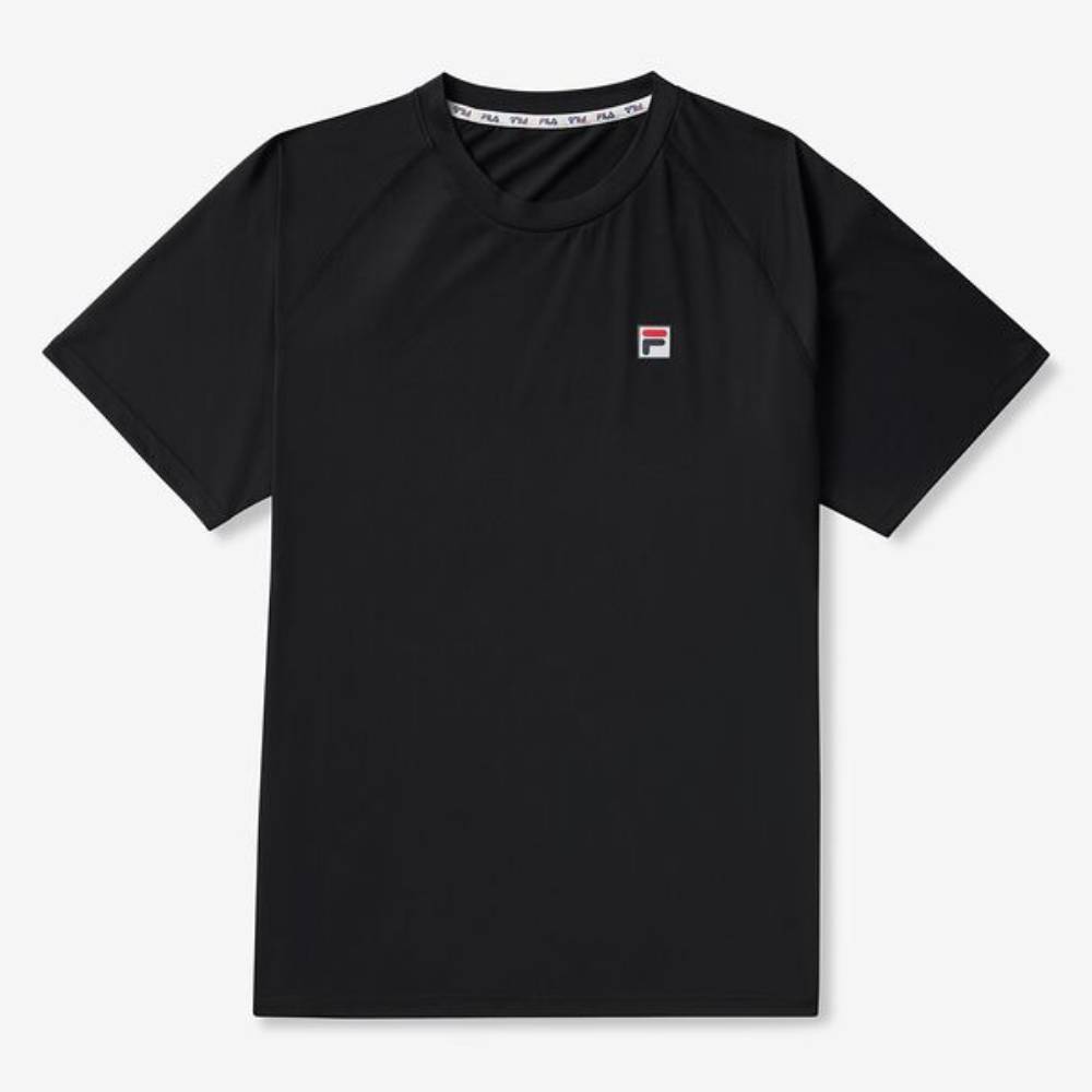 Fila Men's Short Sleeve Crewneck T-Shirt - Breathable Cotton Tee for Casual Wear & Gym Workouts (Black)