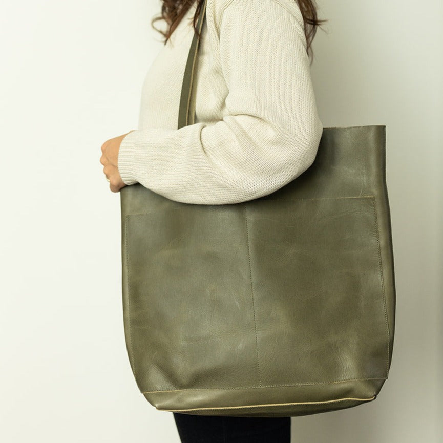 Premium Classic Leather Tote Bag for Women - Pine Green Color - Stylish & Durable Handbag for Work, Travel & Everyday Use