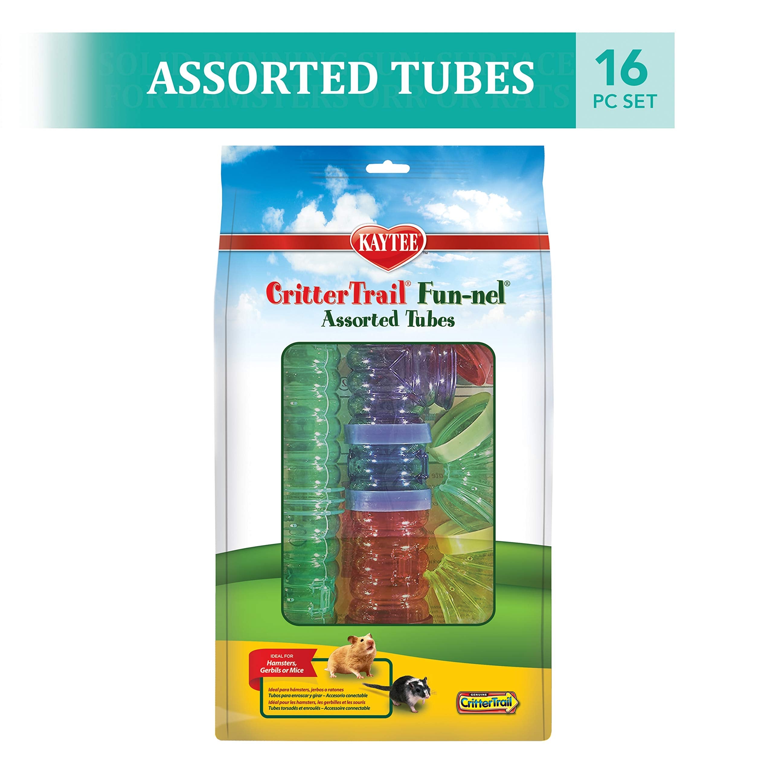 Kaytee Critter Trail Fun 16-Piece Small Animal Habitat Tubes for Hamsters, Gerbils & Mice - Expandable Play Tunnels for Cage Enrichment & Exercise