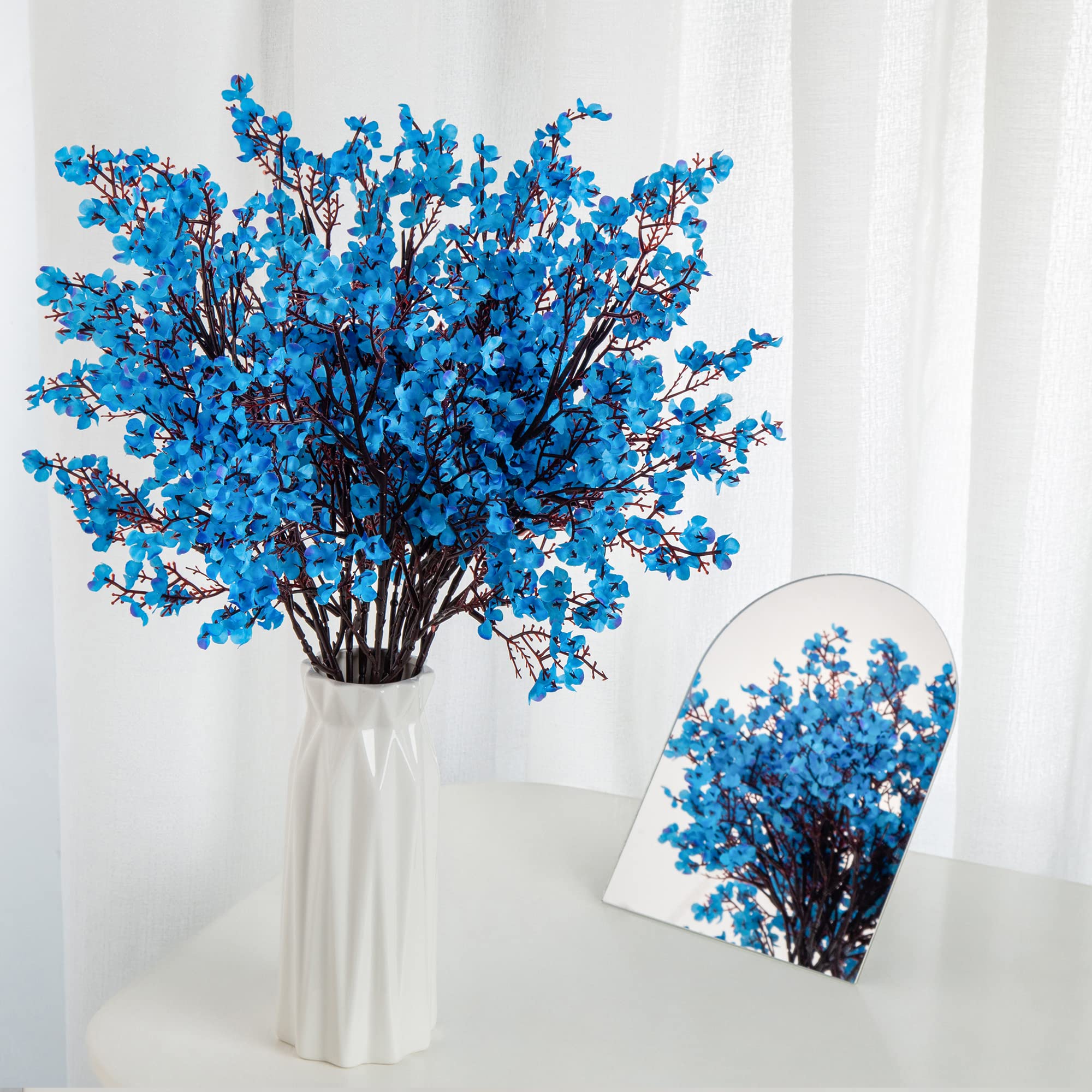 10 Pcs Baby's Breath Bulk Silk Artificial Flowers - Real Touch Bouquet for Home, Kitchen, Party Centerpieces - Blue - Perfect for Weddings, Baby Showers & DIY Decor