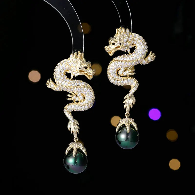 2024 Fashion Cubic Zirconia Pearl Dragon Earrings for Women - Elegant Banquet & Evening Dress Jewelry Accessories - Perfect for Weddings, Parties and Special Occasions