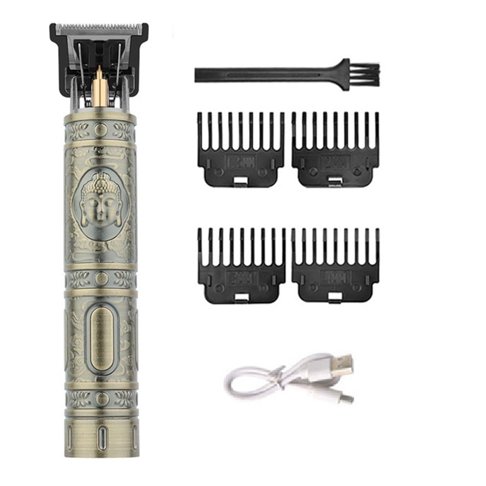 Professional USB Cordless Hair Clipper & Beard Trimmer - Electric Hair Cutting Machine for Men, Grooming Kit with Precision Blades - Perfect for Home Haircuts, Beard Trimming & Styling (Buddha-no Box)