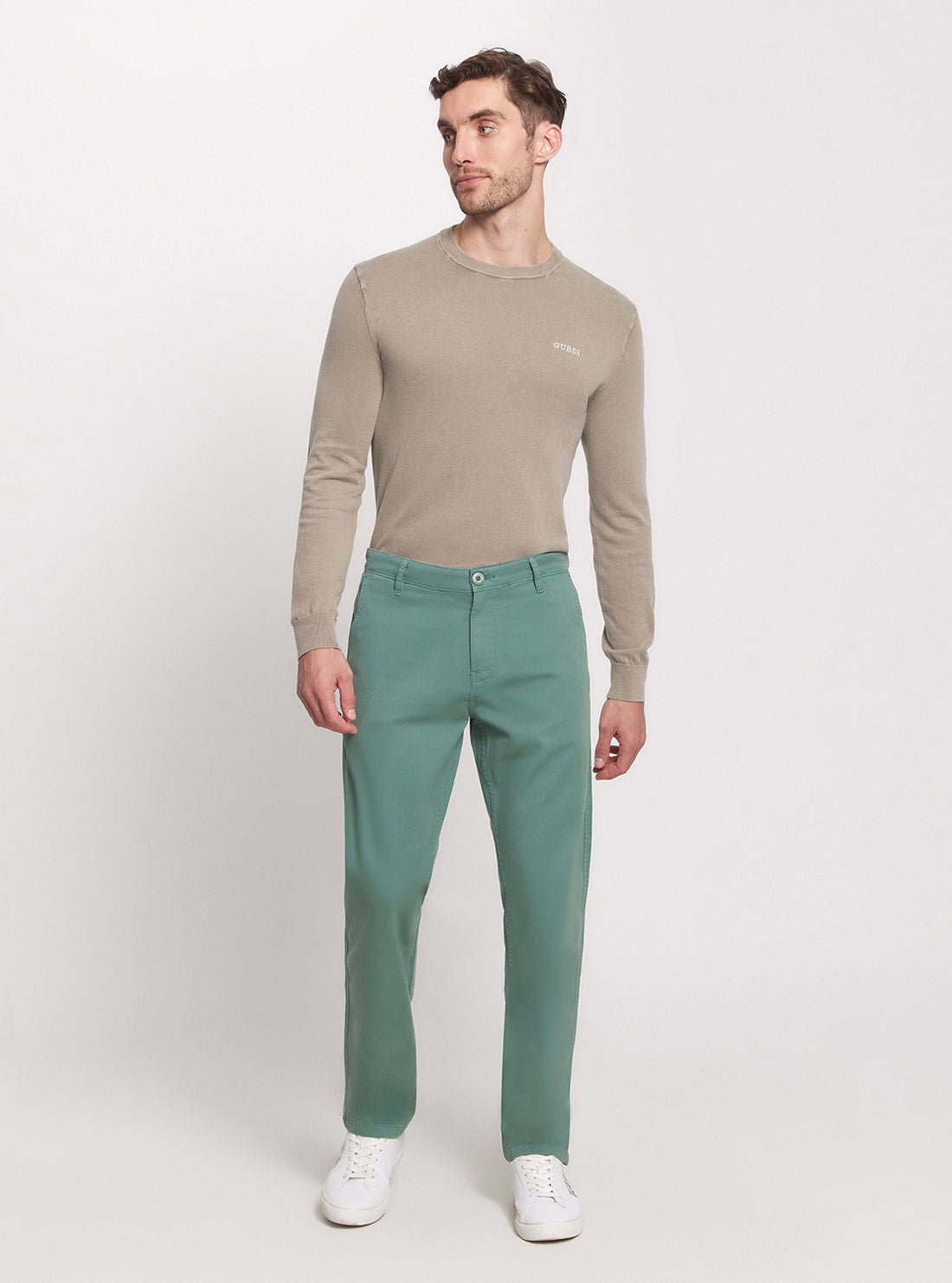 Green Mid Rise Angels Chino Pants for Women - Comfortable Stretch Work Pants, Office Wear & Casual Outfits