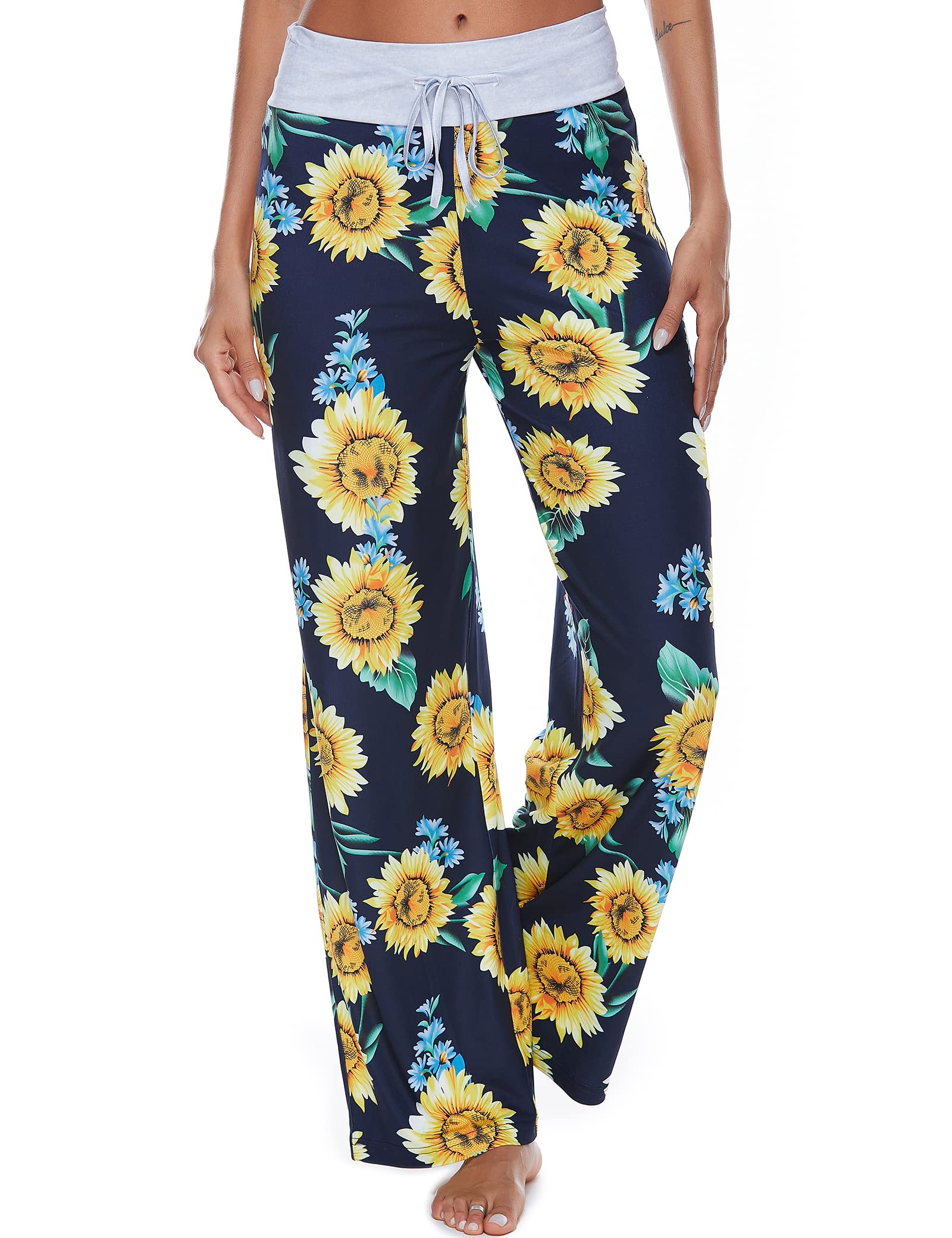LOCUBE Women's Soft Comfy Pajama Pants - Elastic Waist Lounge Pants with Drawstring, Wide Leg Yoga Pants for Sleep, Relaxing & Home Wear
