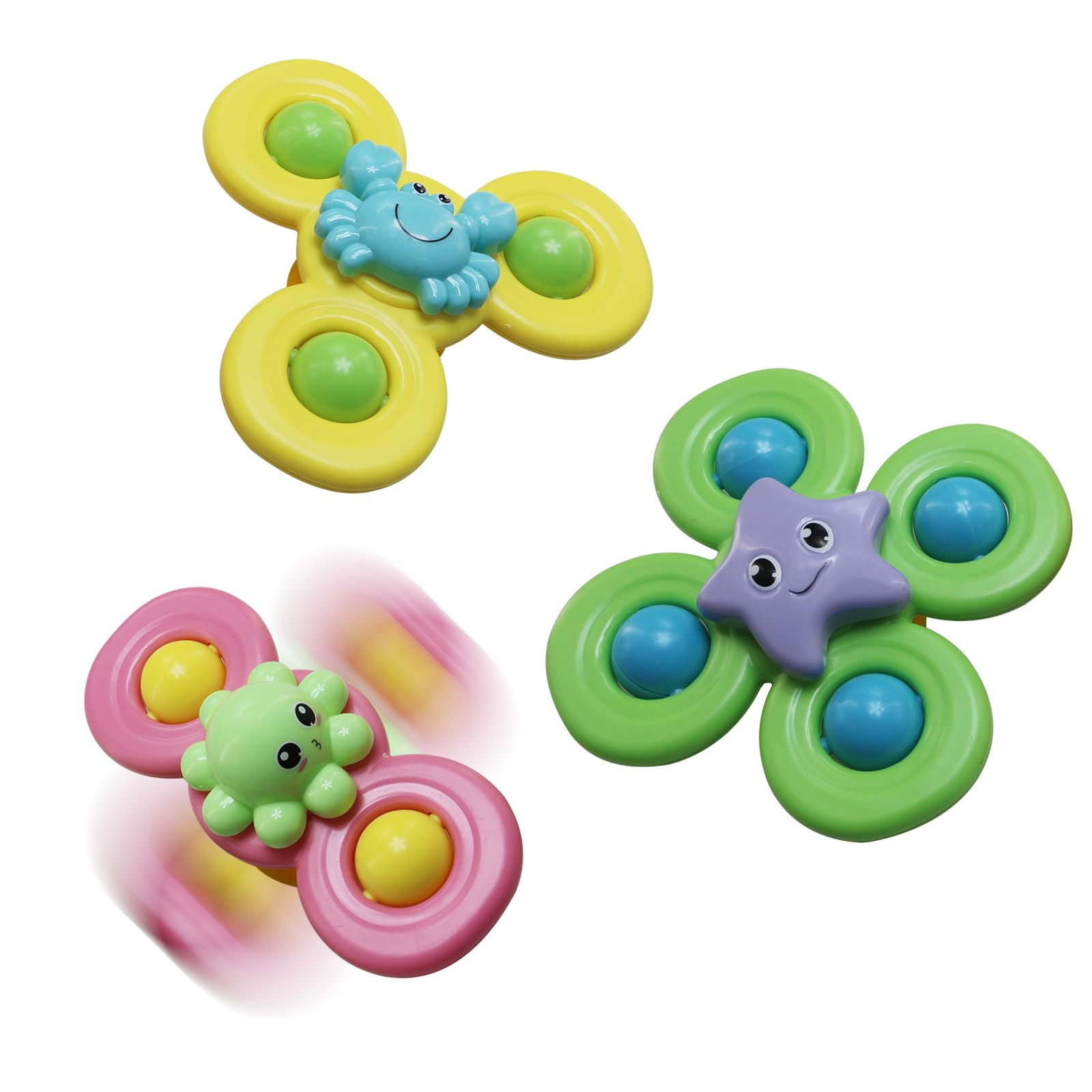 3PCS Suction Cup Spinner Toys for Toddlers - Sensory Bath Toys for Kids Ages 3+ | Fun Ocean-Themed Spinning Tops for Boys & Girls | Perfect Birthday Gift for 3 Year Olds | Great for Bathtime Play & Stress Relief