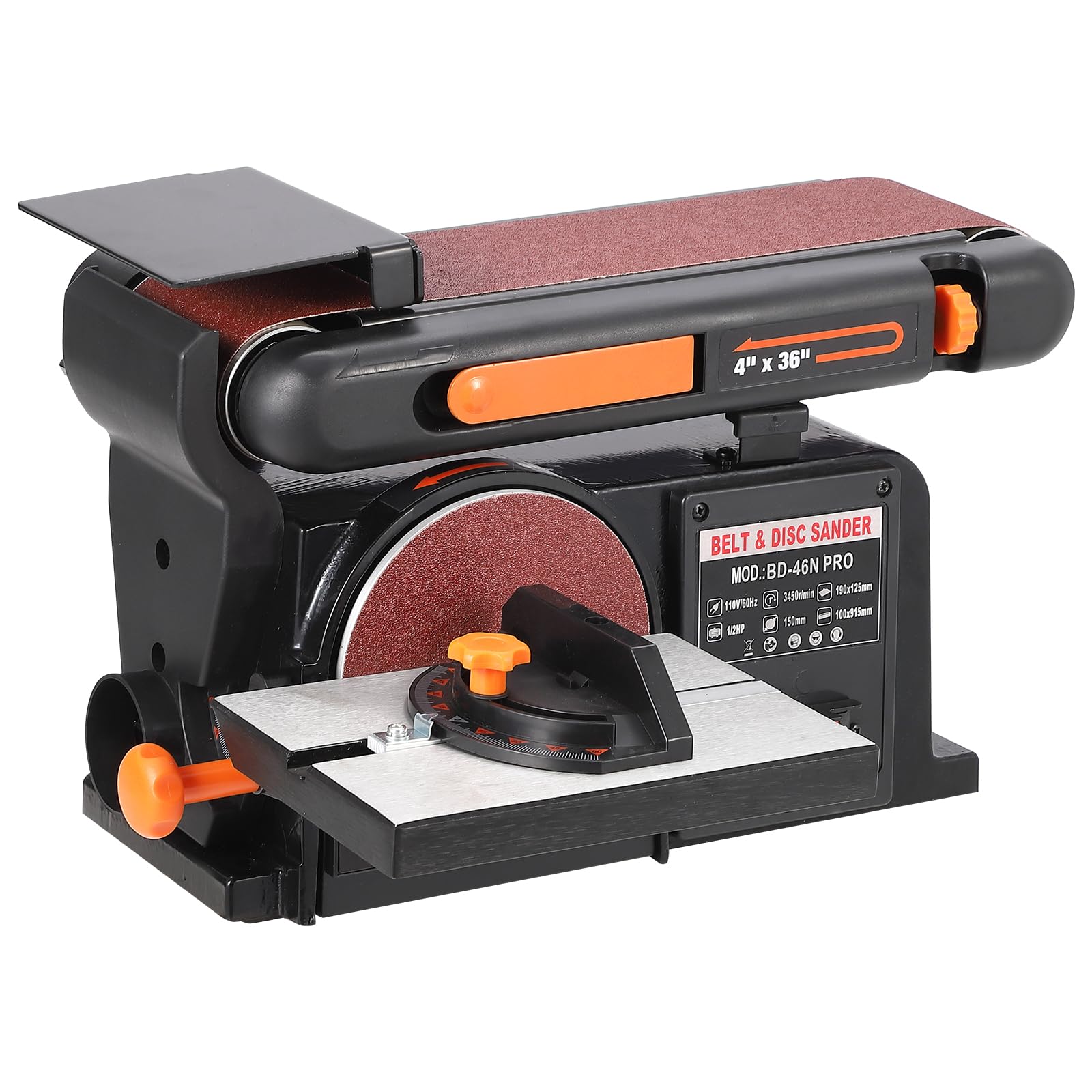 1/2HP Belt Sander for Woodworking - 4x36 Inch Sanding Belt & 6-Inch Disc - Heavy Duty Cast Iron Base with Bench Mount | Perfect for Furniture Refinishing, DIY Projects & Professional Wood Shops
