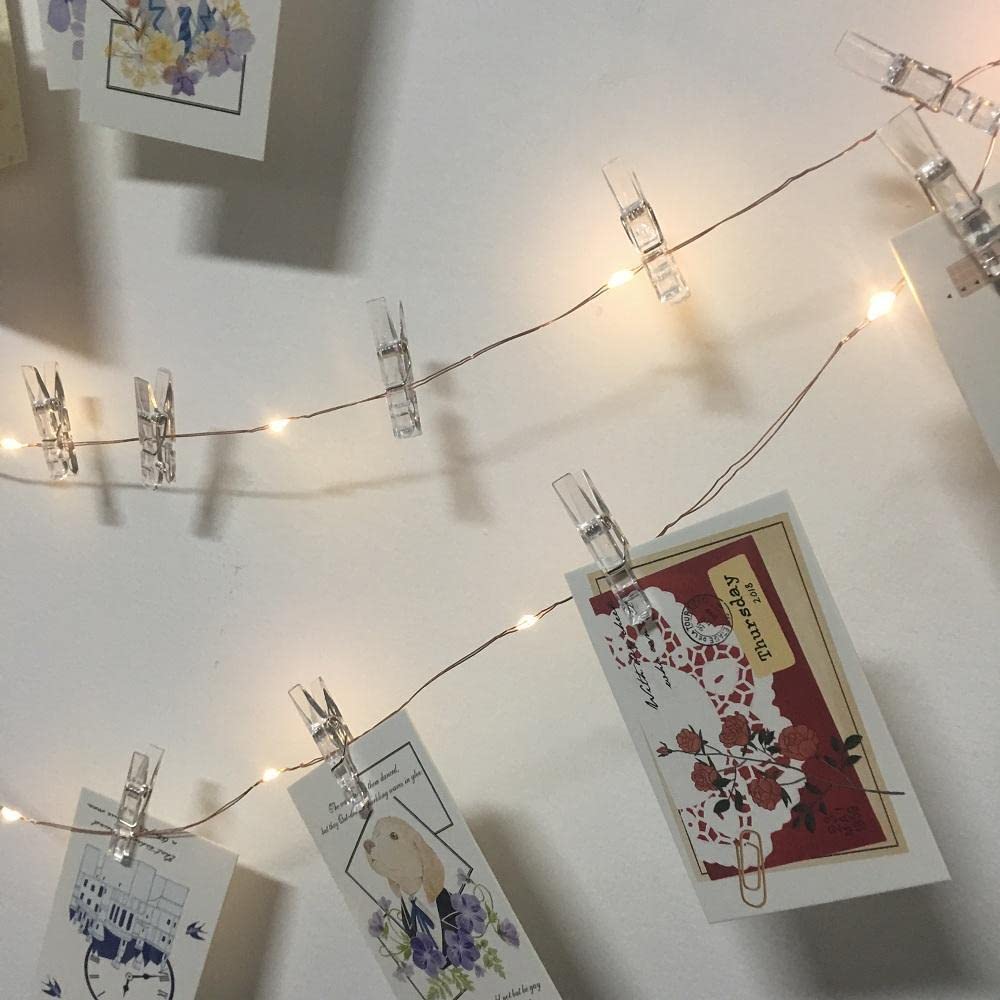 33FT USB LED Photo Clip String Lights - 100 Warm White Fairy Lights with 50 Clips for Wall Pictures | Indoor Bedroom Decor, Dorm Room, Wedding, Party & Christmas Decoration
