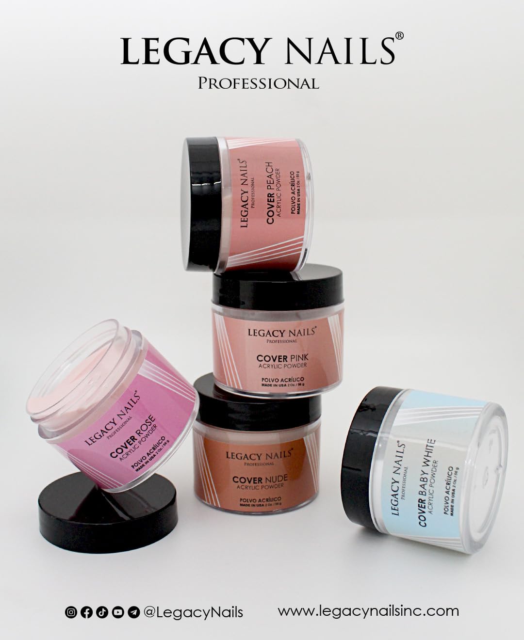Legacy Nails Professional Pink Acrylic Powder for Nail Art & Extensions - 2 oz, Healthy Natural Look, French Manicure, Salon & DIY Home Use