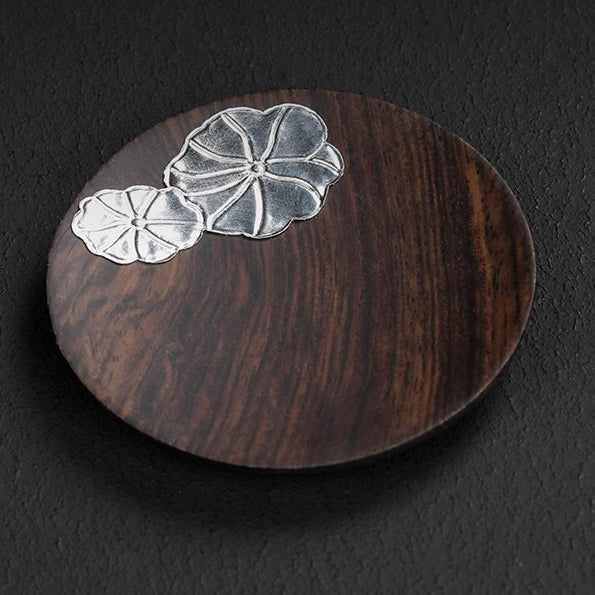 Premium Peach Blossom Ebony Wood Coaster Set - Natural Wood Drink Coasters for Coffee, Wine & Cocktails - Elegant Home Bar & Dining Table Decor