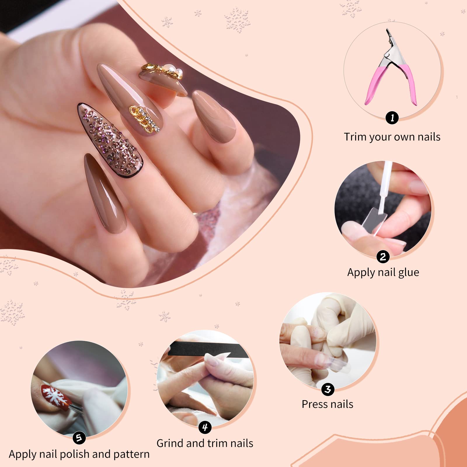 Abodhu 500 Pcs Acrylic French Tip Nail Kit - Square Half Cover False Nails with Glue, Nail Files, Clipper & Storage Case - 10 Sizes for Salon & Home DIY Manicure - Perfect for Nail Art, Parties, Weddings & Special Occasions