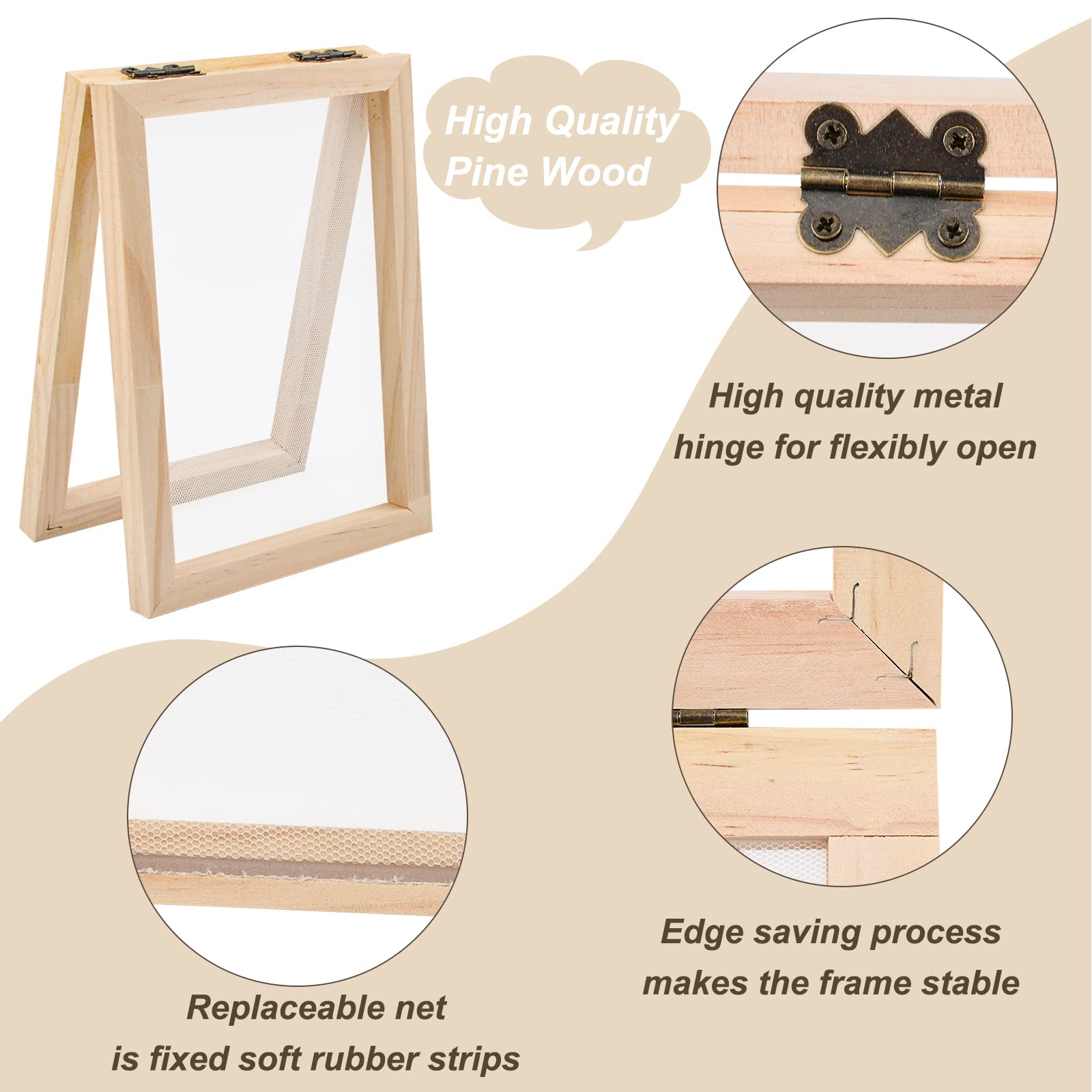 WANDIC DIY Paper Making Kit - Handmade Wooden Paper Mould with Spoon, Replaceable Mesh Cloth, Pulp & Sponge - A6 Frame Screen for Homemade Stationery, Scrapbooking & Art Projects - Perfect for Crafters, Teachers & Gift Making