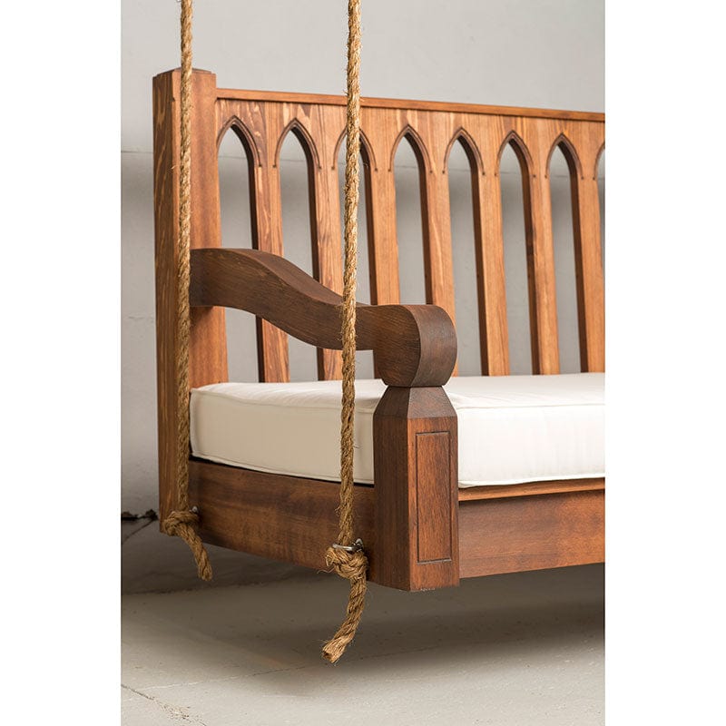 77 Inch Mahogany Stained Red Cedar Porch Swing - Classic Outdoor Hanging Bench for Garden, Patio, and Backyard Relaxation