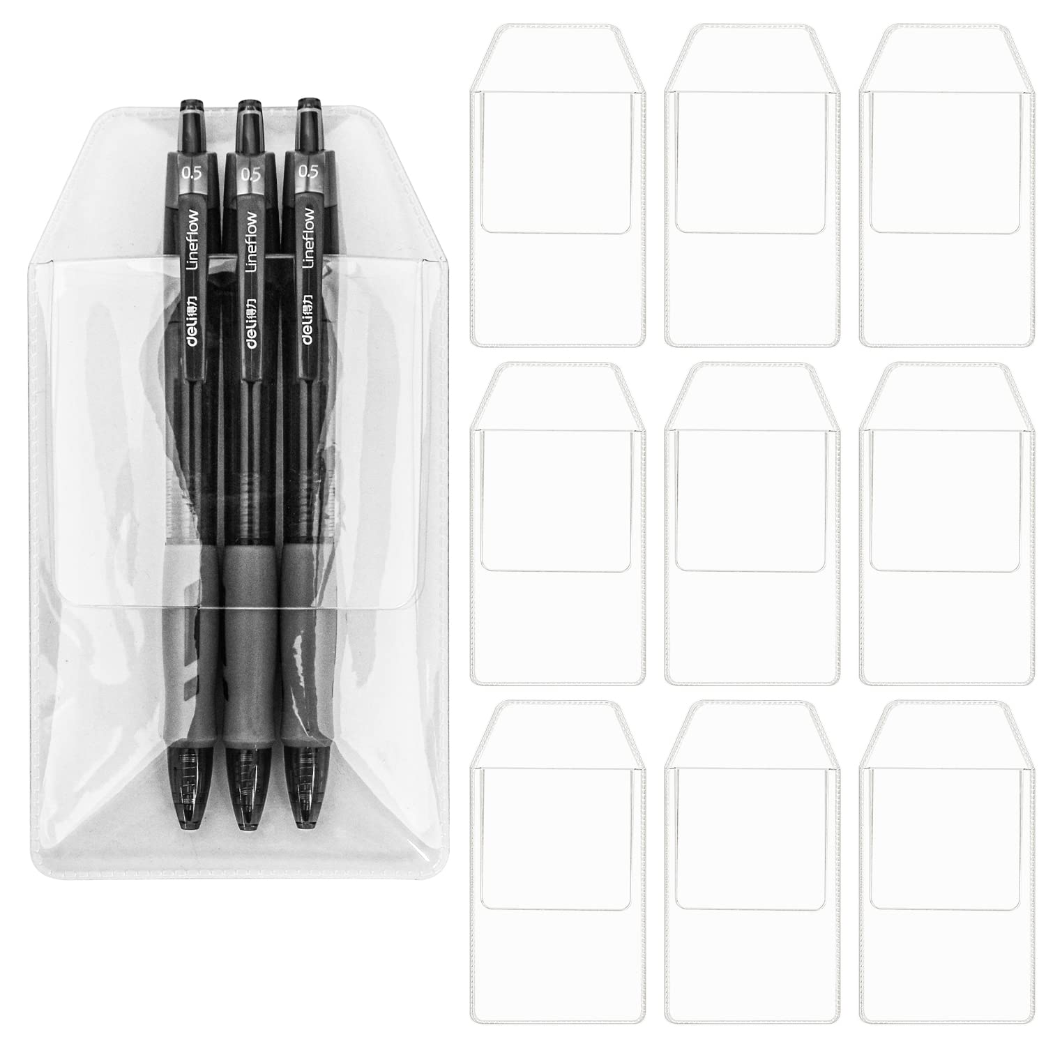 20 Pack Clear PVC Pocket Protectors - Plastic Shirt Pocket Organizer for Pens, Cards & Essentials - Ideal for School, Office, Hospital & Work (Transparent)