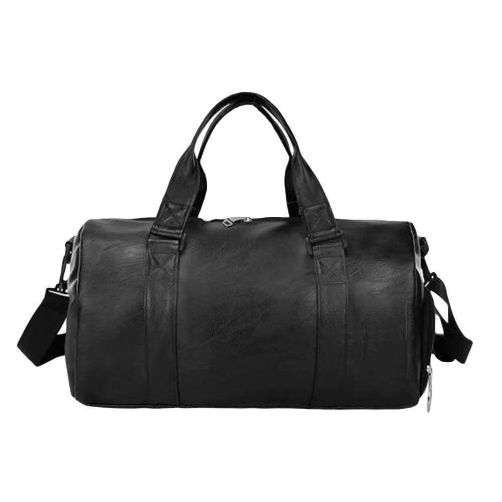 Waterproof Unisex Travel Duffel Bag - Large Capacity Gym Tote Shoulder Bag in Black Faux Leather | Perfect for Fitness, Travel & Outdoor Adventures
