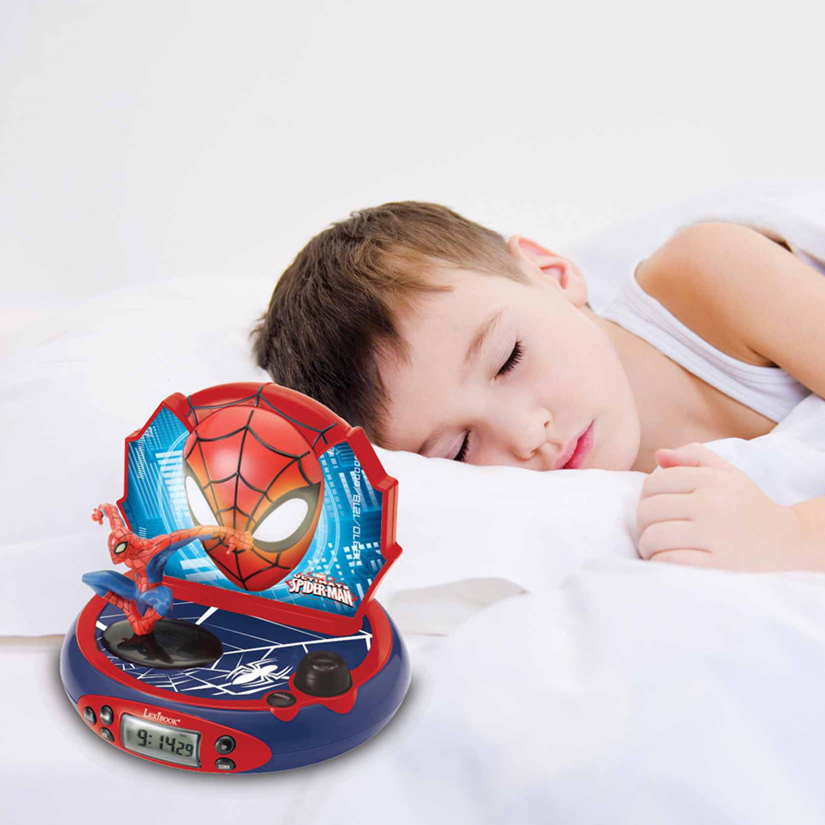 3D Spider-Man Projector Clock with Superhero Sounds - Cool LED Night Light for Kids Room, Bedroom Decor & Marvel Gifts for Boys
