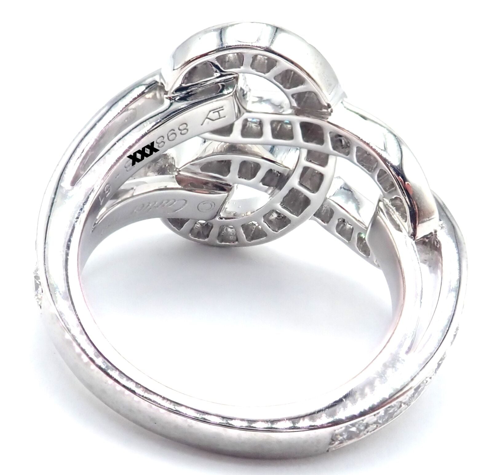 Authentic Cartier Agrafe 18k White Gold Diamond Band Ring for Women - Luxury Wedding Engagement Jewelry Gift for Her