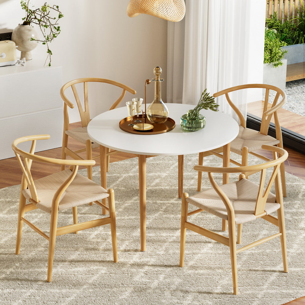 Artiss 5-Piece Wishbone Dining Table and Chair Set - Solid Wood Kitchen Table Set for 4 - Perfect for Small Spaces, Breakfast Nook & Cozy Family Meals