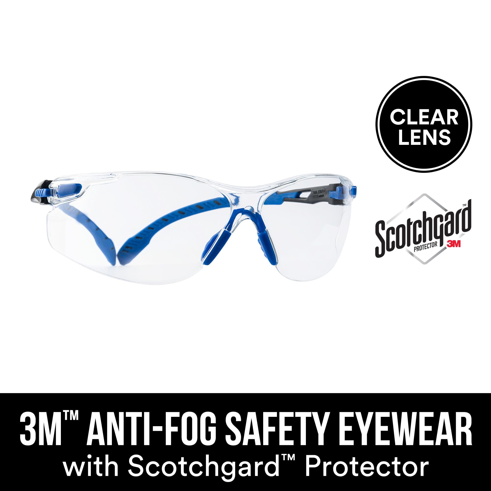 3M Anti Fog Safety Goggles with Scotchgard Protector 47210H1 VDC PS - Black/Blue - Clear Vision for Construction, Lab Work & DIY Projects