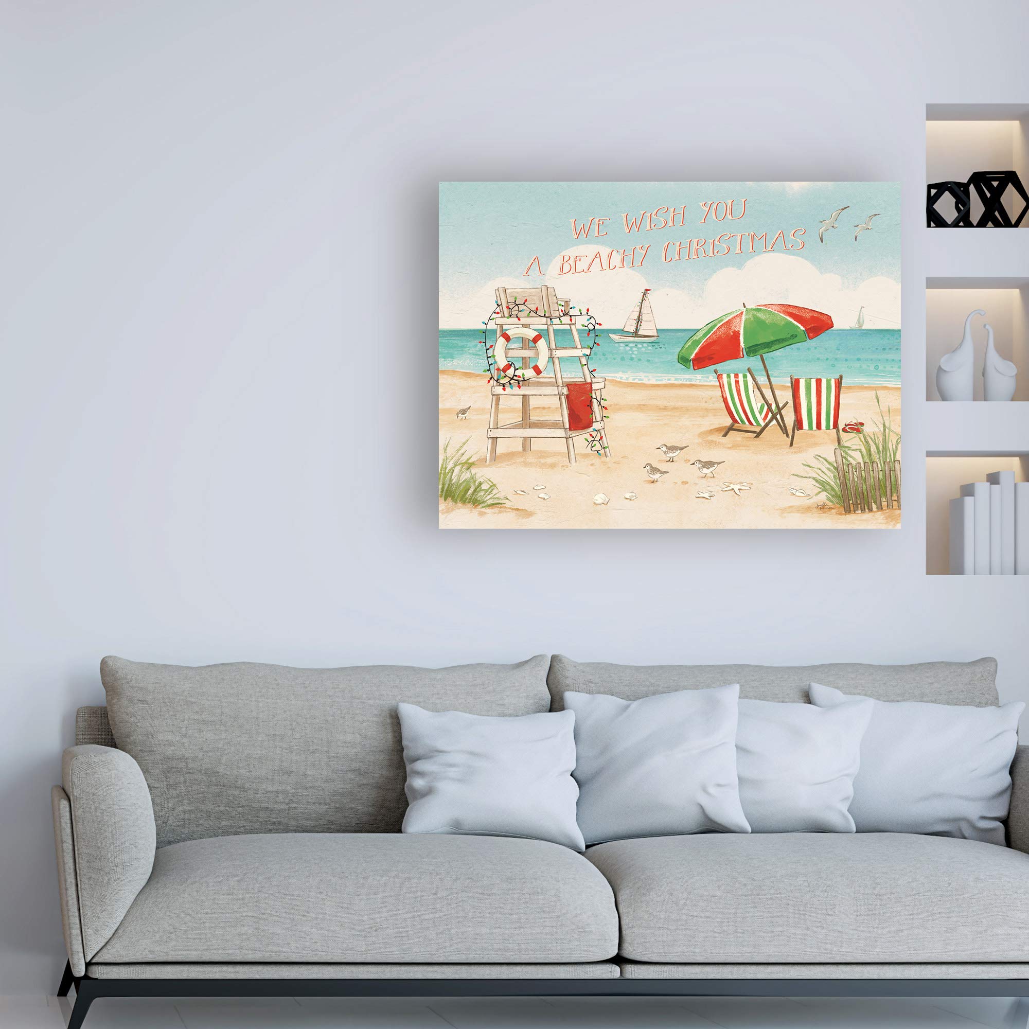 Trademark Fine Art 35x47 'Beach Time I Christmas' by Janelle Penner - Coastal Holiday Wall Decor for Living Room, Bedroom & Office