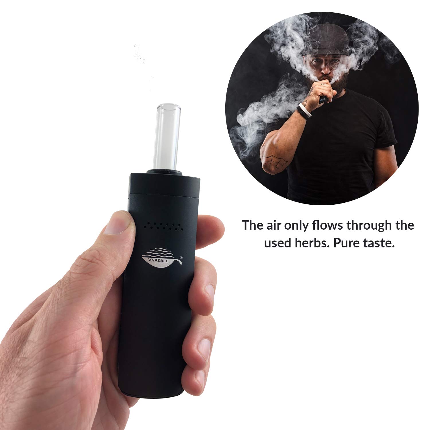 Premium Vaporizer for Herbs, Resins & Oils - Wolke Vapeble with Glass Mouthpiece, Metal Body, Replaceable 3200mAh Battery, OLED Display & Adjustable Temp Control - Perfect for Home Use, Travel & Relaxation