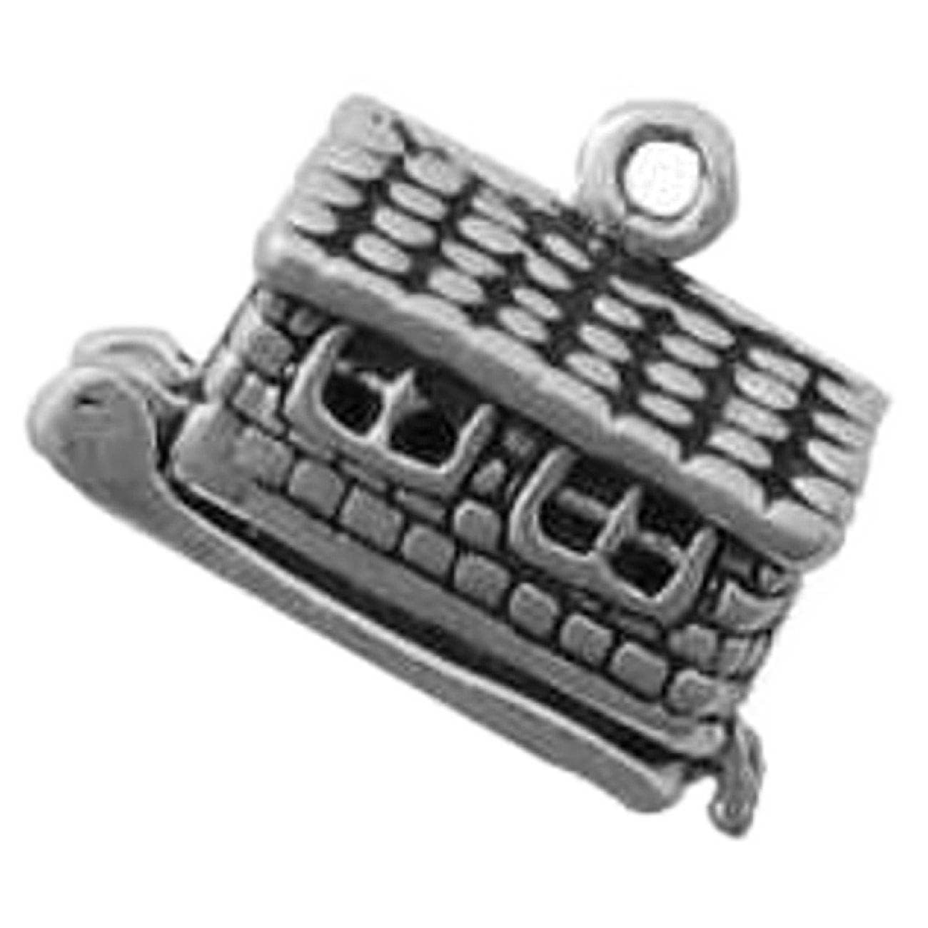 Sterling Silver 1.5mm Box Chain Necklace with 3D Movable Log Cabin or Brick House Pendant for Men & Women - Perfect for Outdoor Enthusiasts, Nature Lovers and Unique Gift Giving