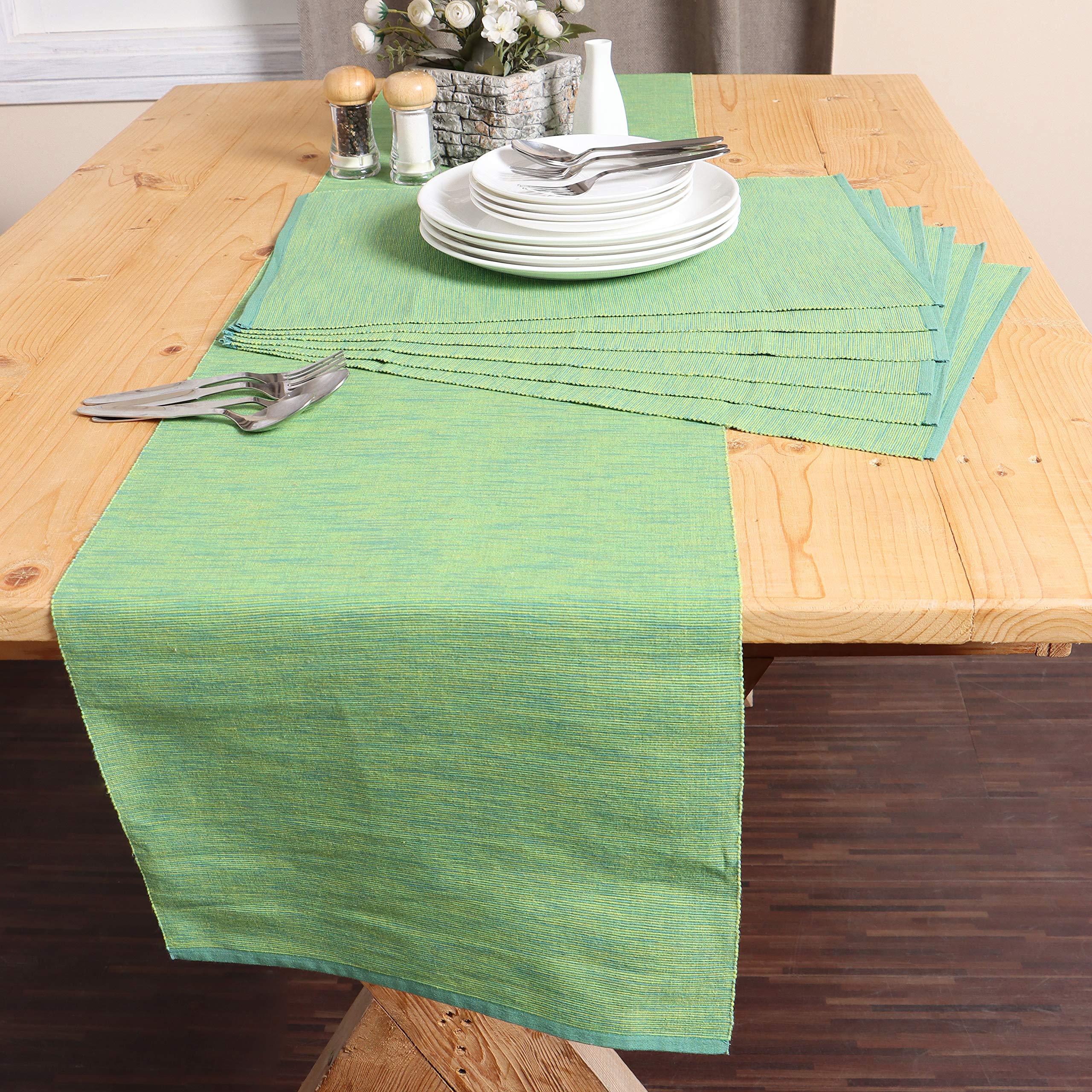 RedEarth Two-Tone Christmas & Thanksgiving Table Runner - 100% Cotton Ribbed Woven Table Linen for Round, Rectangle Dining Table, Coffee Table, Console, Dresser (14x72 Inches, Green) - Perfect for Holiday Decor, Fall Harvest Parties & Home Dining Decorations