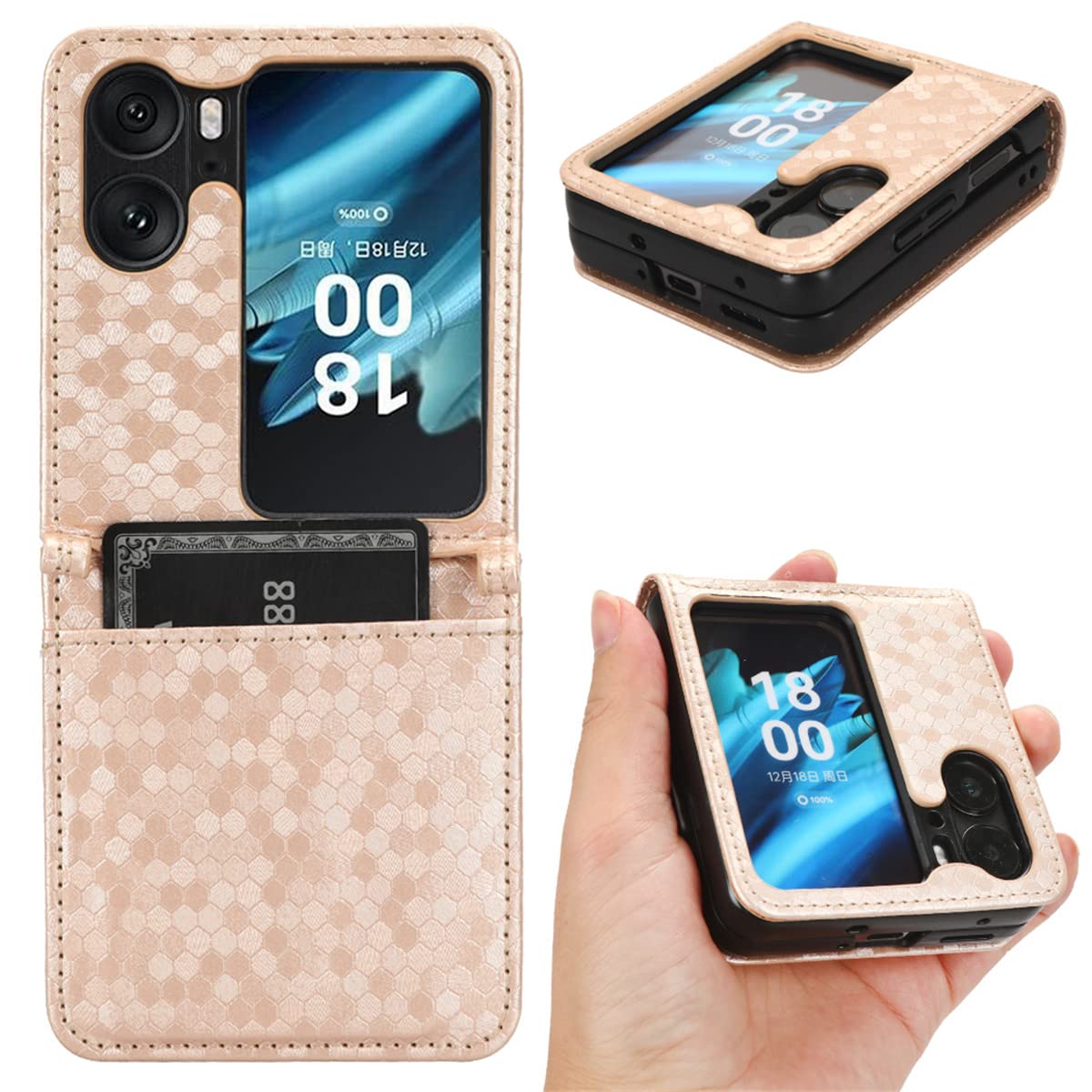 RonRun PU Leather Flip Wallet Case for Oppo Find N2 Flip - Rose Gold | Card Holder & Stand for Daily Use