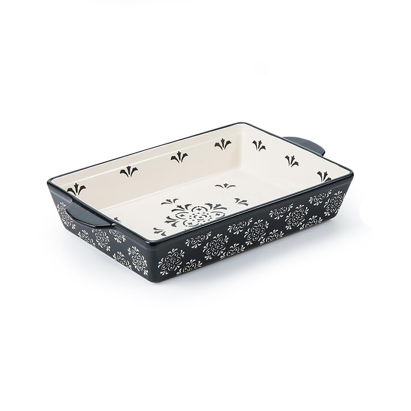 9x13 Inch Ceramic Casserole Baking Dish - Nonstick Oven Safe Lasagna Pan with Handles, Black | Perfect for Baking, Roasting & Serving Family Meals