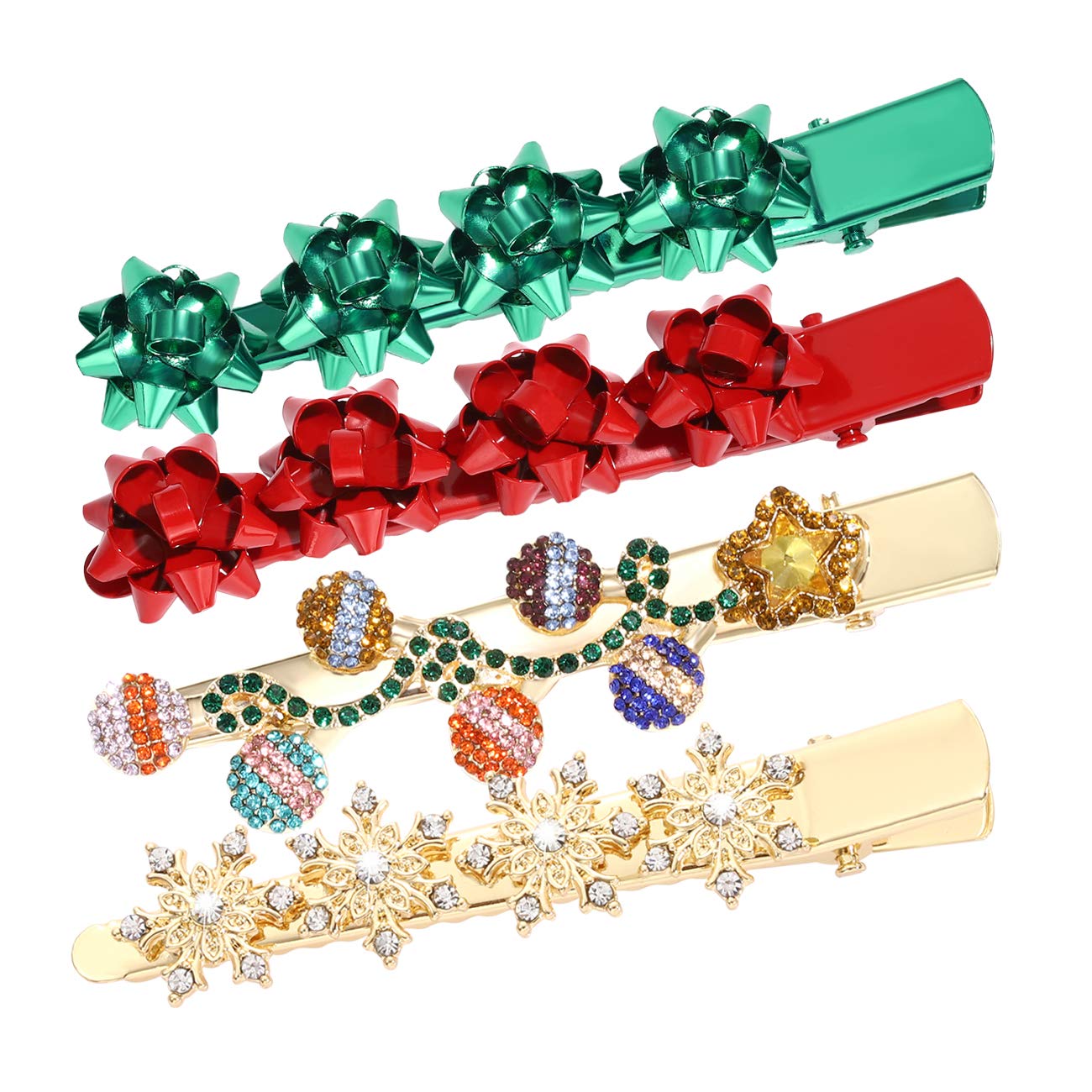 Christmas Hair Clips for Women & Girls - Rhinestone Snowflake Bow Hair Pins with Lights, Festive Holiday Hair Accessories for Parties, Gifts, Xmas Decorations (Great for Christmas Celebrations, New Year Events & Winter Weddings)